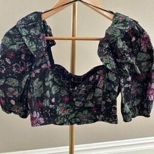 Zara Ruched Floral Crop Top Size Small